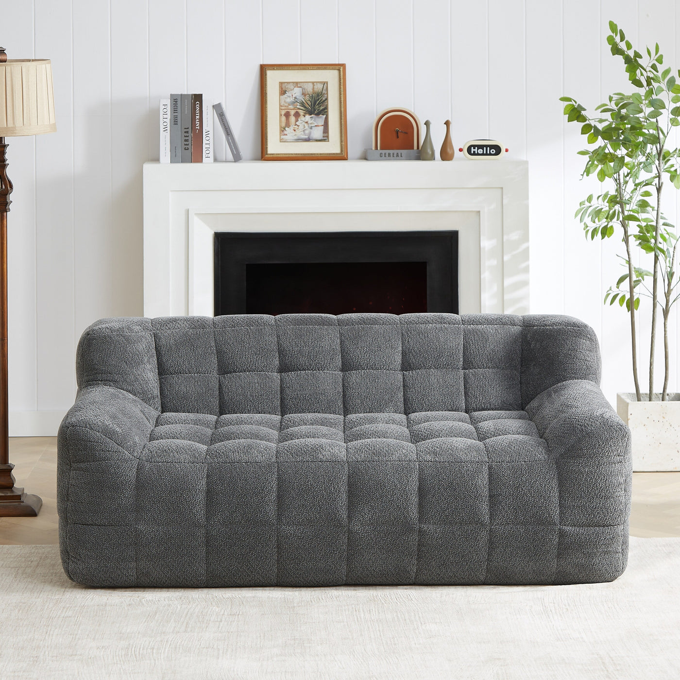 Liyasi 2 Seater Full Compression Sofa Beige Lychee Velvet No Assembly Required