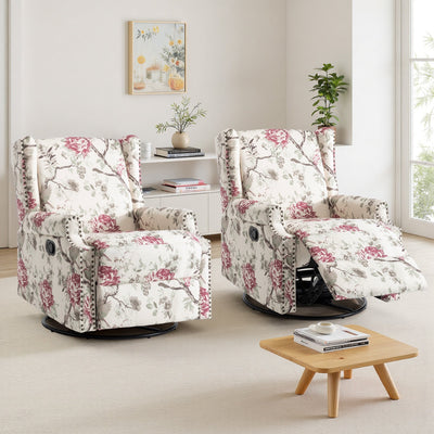 29'' W Pattern Swivel Glider Manual Push Back Recliner Chair Set of 2
