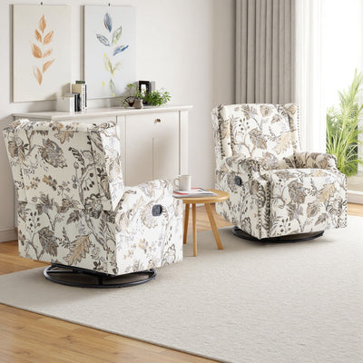 29'' W Pattern Swivel Glider Manual Push Back Recliner Chair Set of 2