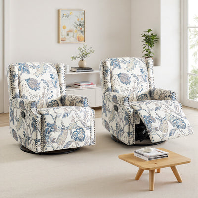 29'' W Pattern Swivel Glider Manual Push Back Recliner Chair Set of 2