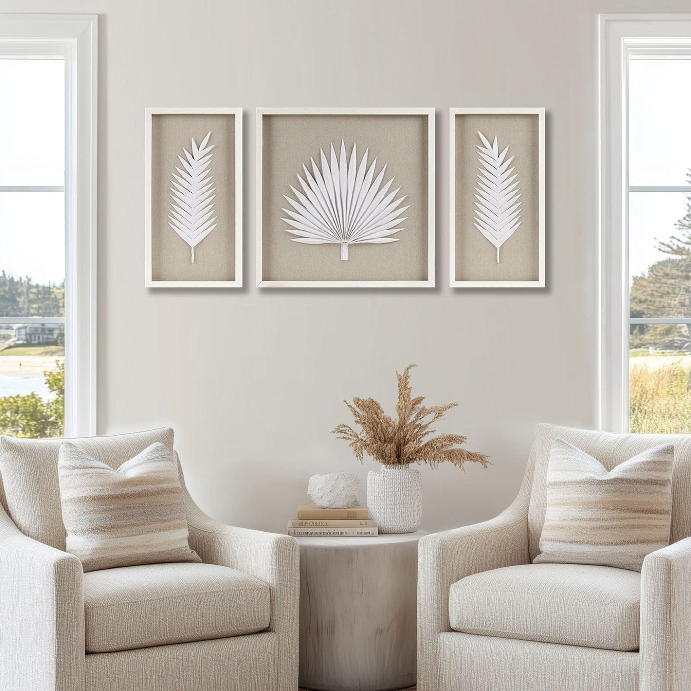 Madison Park Sabal Handmade Framed Rice Paper Palm Leaves 3-piece Shadowbox Wall Decor Set
