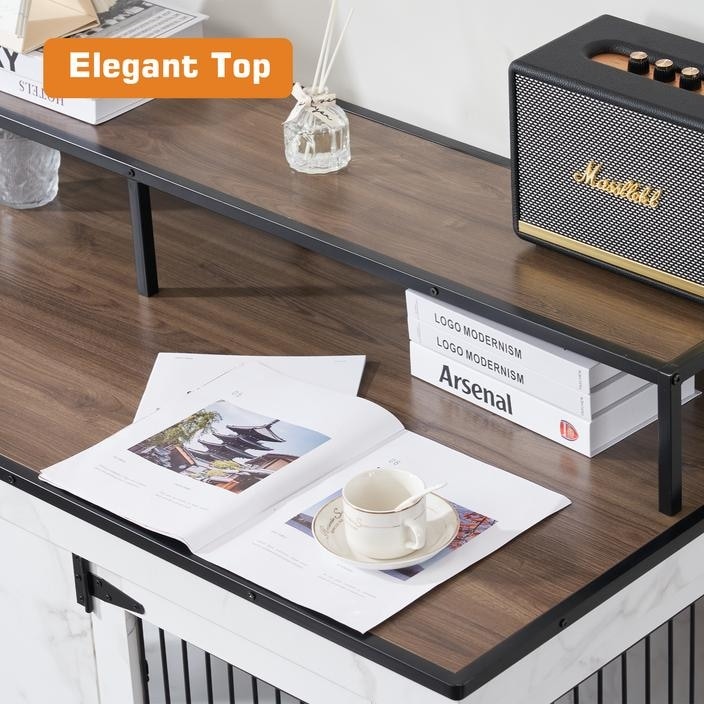 Mcombo Large Dog Crate Furniture TV Stand,Wooden Dog Kennel with Double Doors 1861