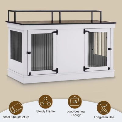 Mcombo Large Dog Crate Furniture TV Stand,Wooden Dog Kennel with Double Doors 1861