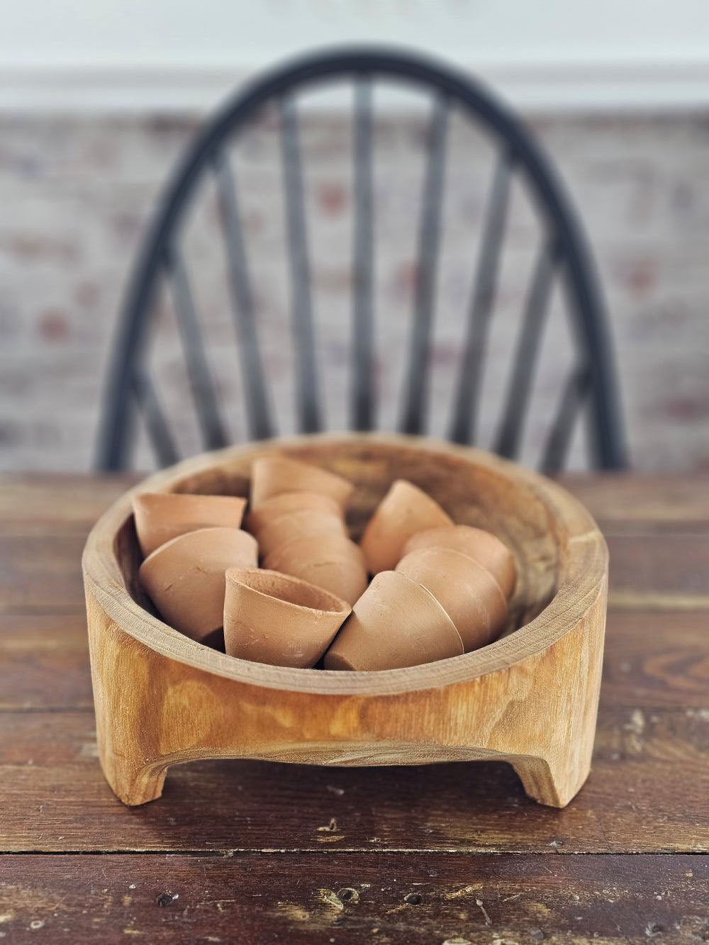 Rustic Carved Wood Bowl with Legs
