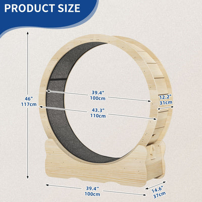 Moasis 43.3 inch Wood Large Cat Treadmill Exercise Running Wheel with Carpeted Runway