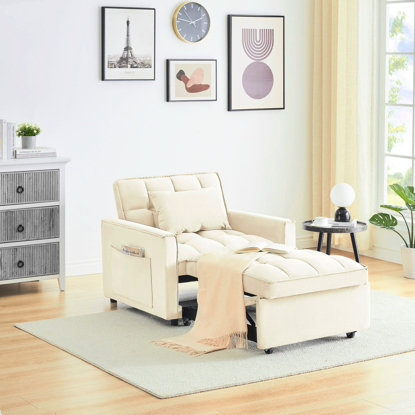 Modern 70.86 3 in 1 Single Convertible Sofa Bed with Adjustable Back and Moving Wheel for Living Room