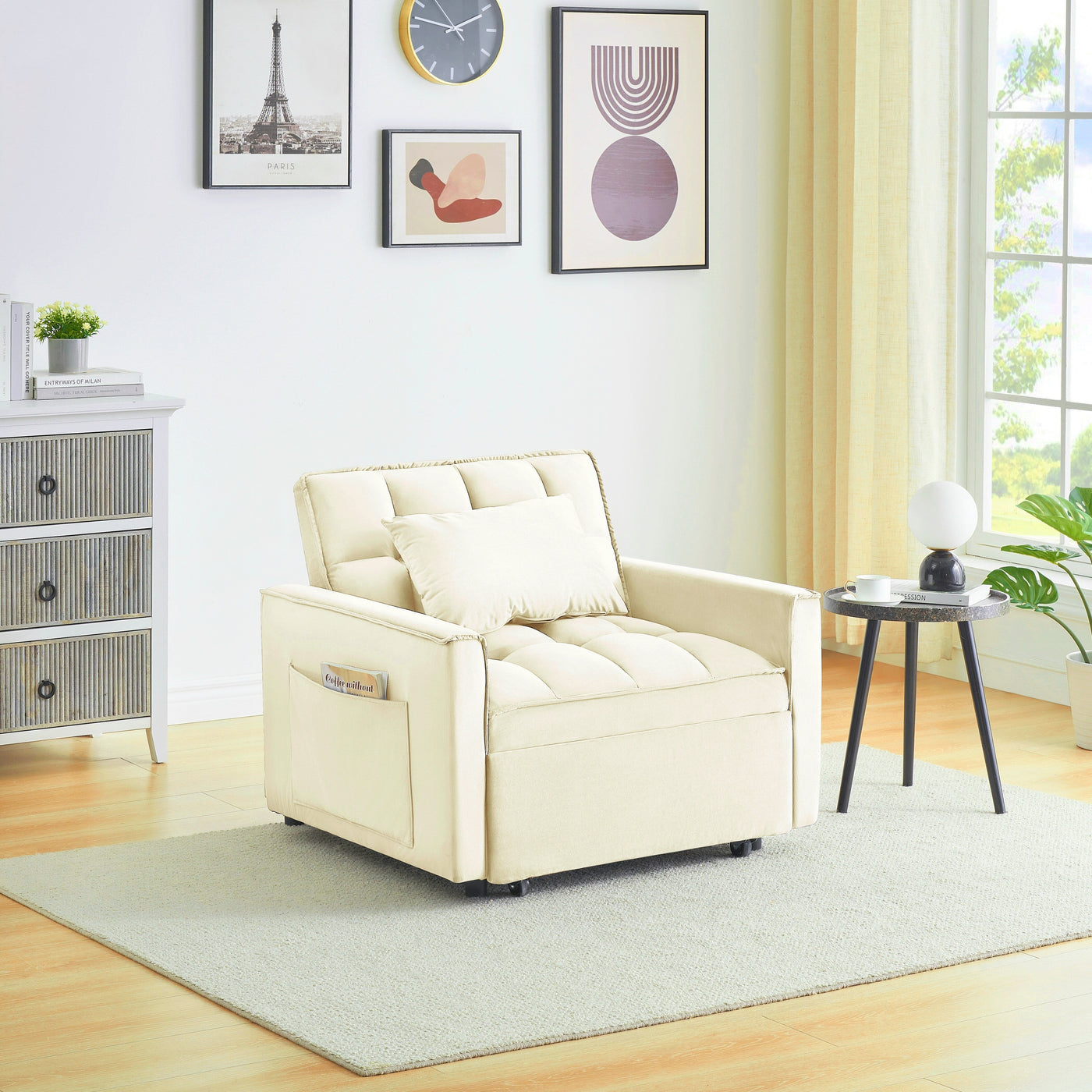 Modern 70.86 3 in 1 Single Convertible Sofa Bed with Adjustable Back and Moving Wheel for Living Room