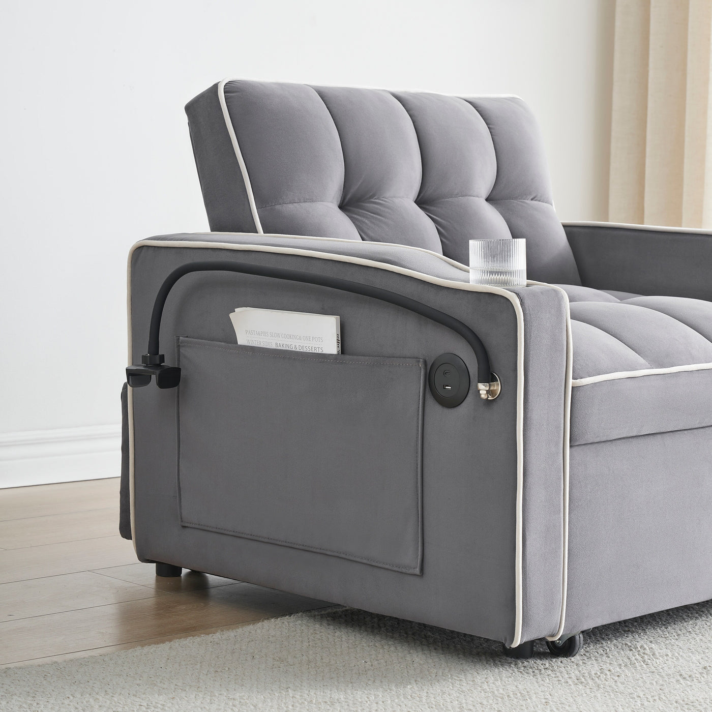 Modern 70.86 3 in 1 Single Convertible Sofa Bed with Adjustable Back and USB Charging Port for Living Room
