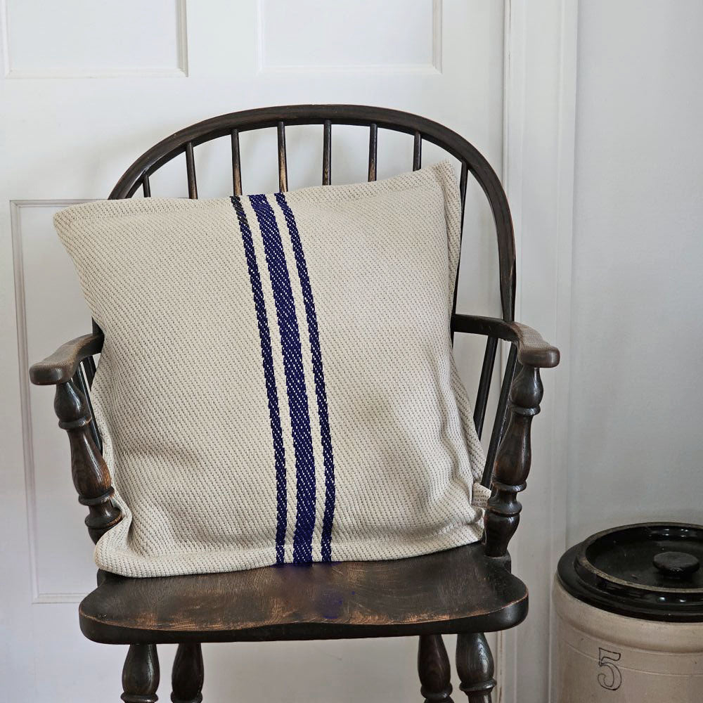 Grain Sack Style Oatmeal and Navy Stripe Pillow