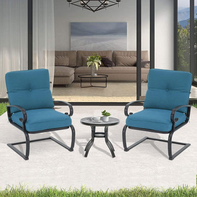 Nista 3 Piece Outdoor Patio C-Spring Bistro Set Dining Chairs with Cushions and Coffee Table by Havenside Home