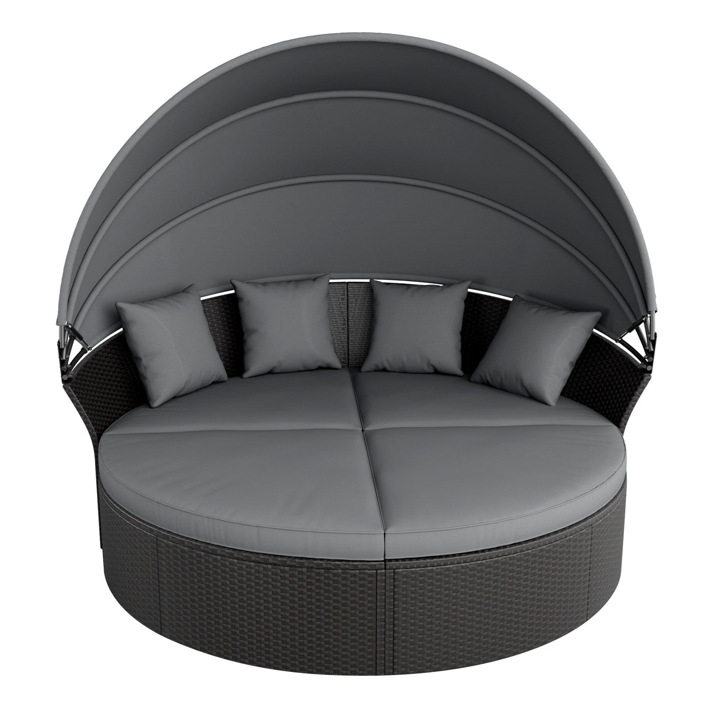 Nuon 4-piece Outdoor Black Wicker Patio Round Daybed Sectional Sofa Set with Retractable Canopy by Havenside Home