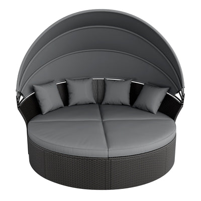 Nuon 4-piece Outdoor Black Wicker Patio Round Daybed Sectional Sofa Set with Retractable Canopy by Havenside Home