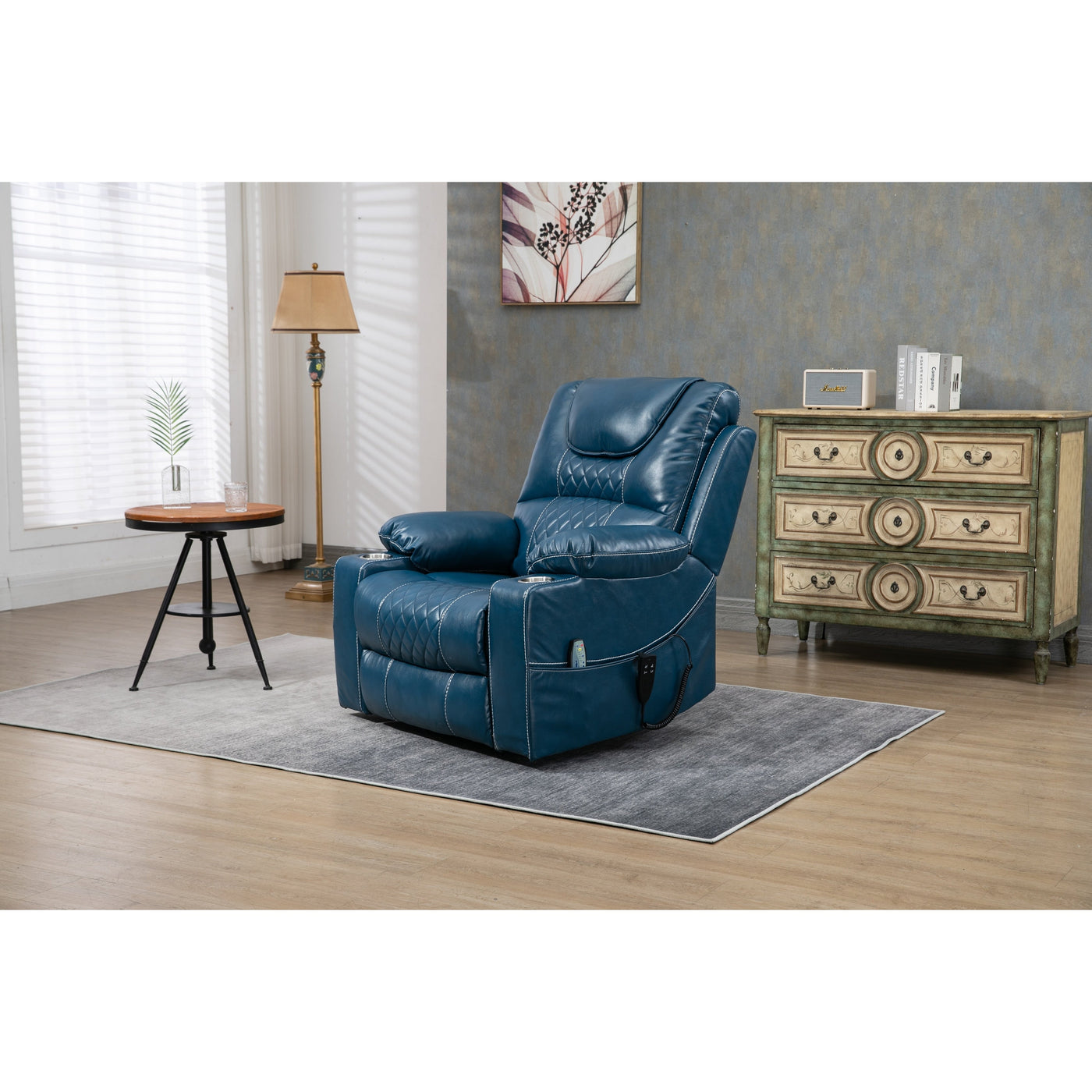 Oversized PU Leather Power Lift Recliner with Massage, Lumbar Heating, Cup Holder, 180¡ã Flat Lay