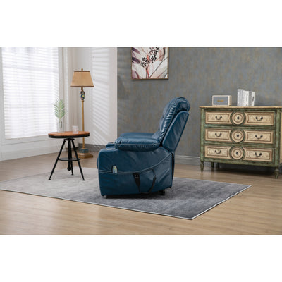 Oversized PU Leather Power Lift Recliner with Massage, Lumbar Heating, Cup Holder, 180¡ã Flat Lay