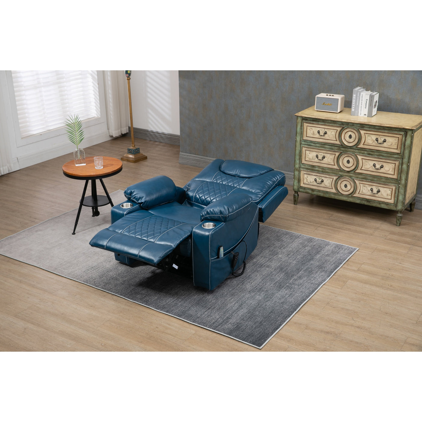 Oversized PU Leather Power Lift Recliner with Massage, Lumbar Heating, Cup Holder, 180¡ã Flat Lay