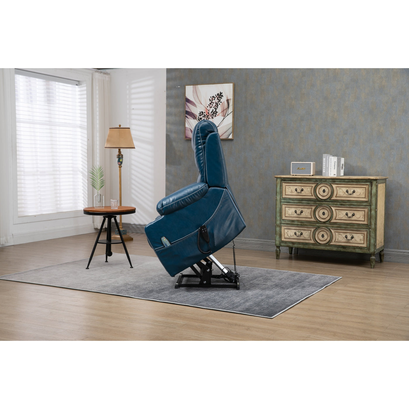 Oversized PU Leather Power Lift Recliner with Massage, Lumbar Heating, Cup Holder, 180¡ã Flat Lay