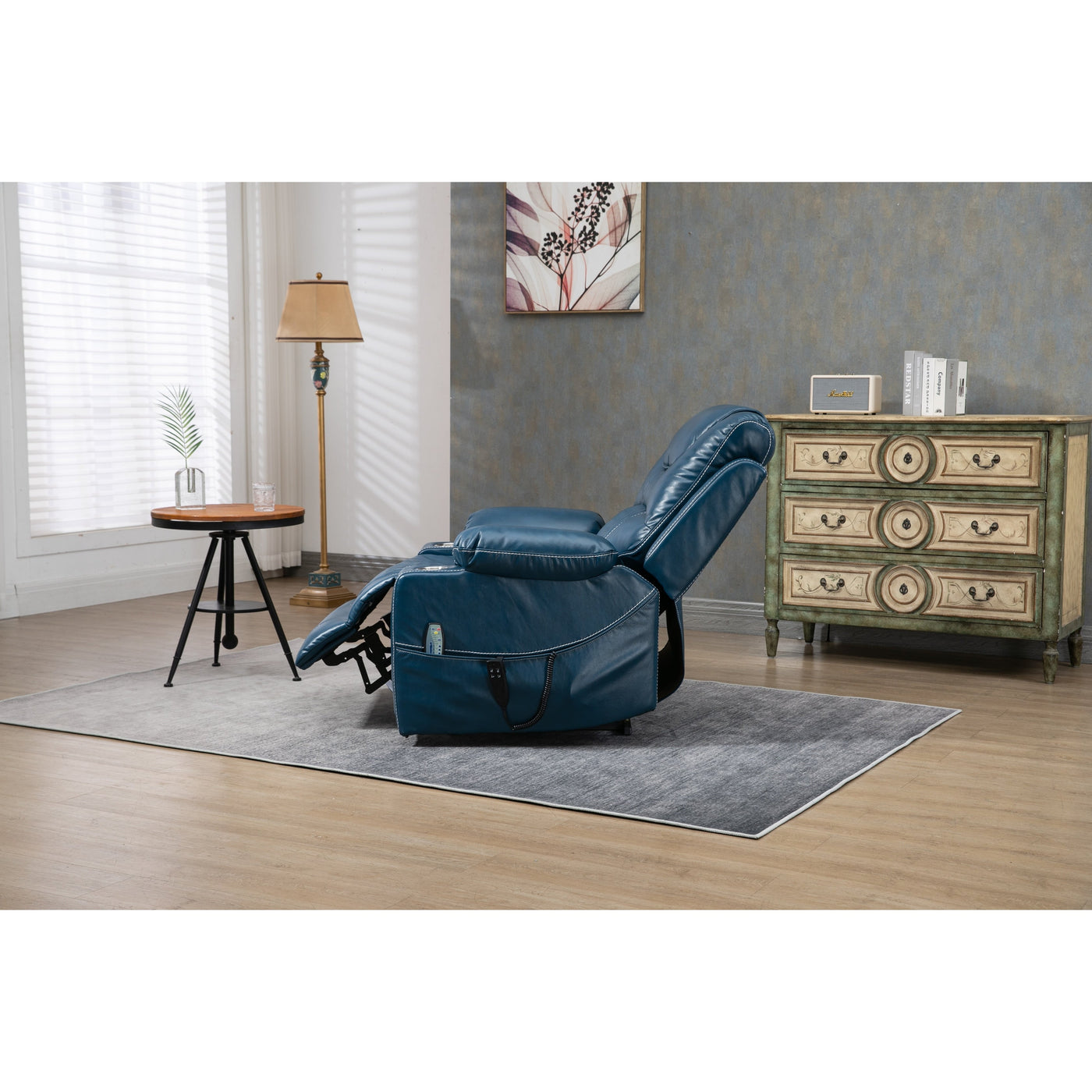 Oversized PU Leather Power Lift Recliner with Massage, Lumbar Heating, Cup Holder, 180¡ã Flat Lay