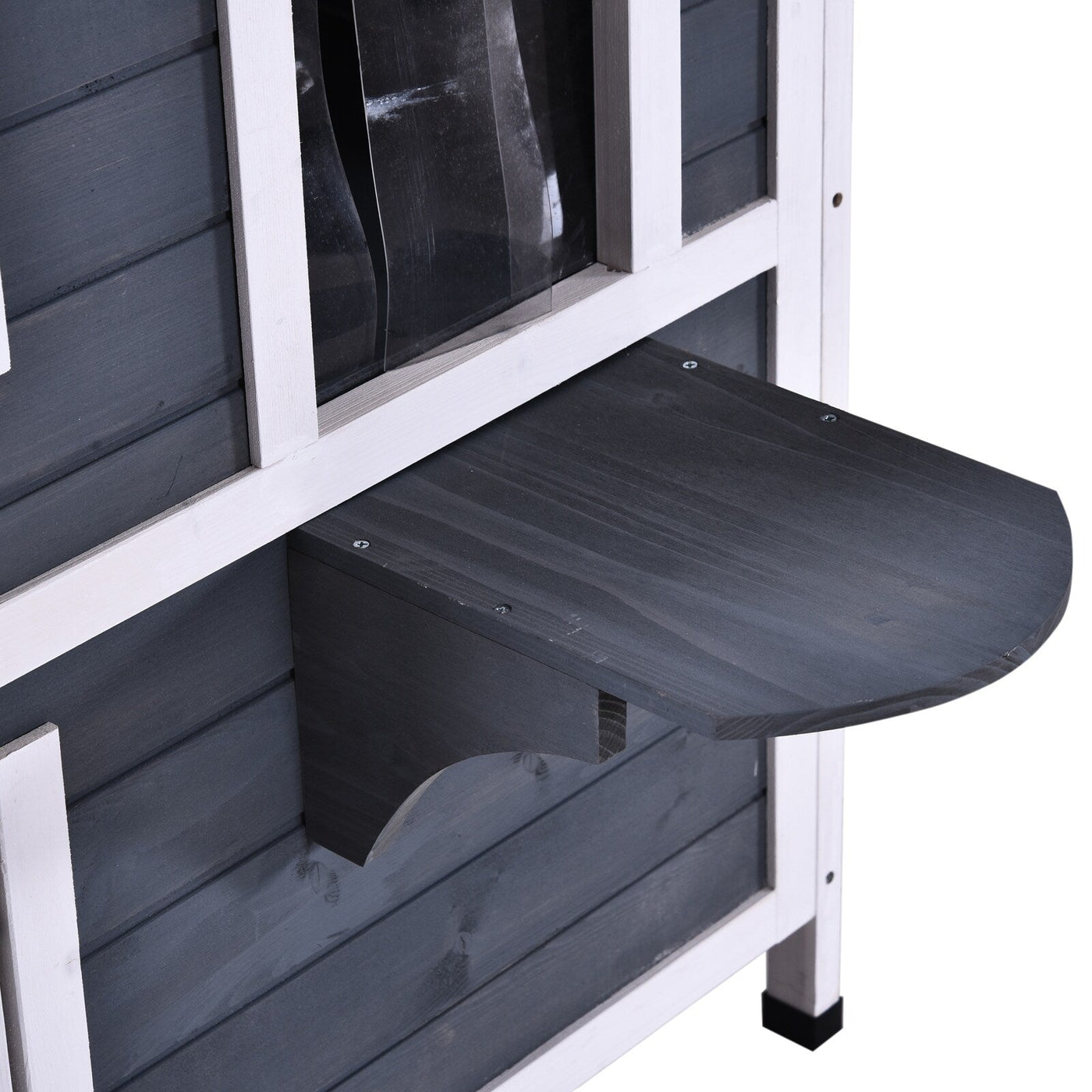 PawHut Fir Wood 2-Story Outdoor Cat House, Wooden Feral Cat Shelter with Openable Asphalt Roof for Indoor/Outdoor, White / Grey