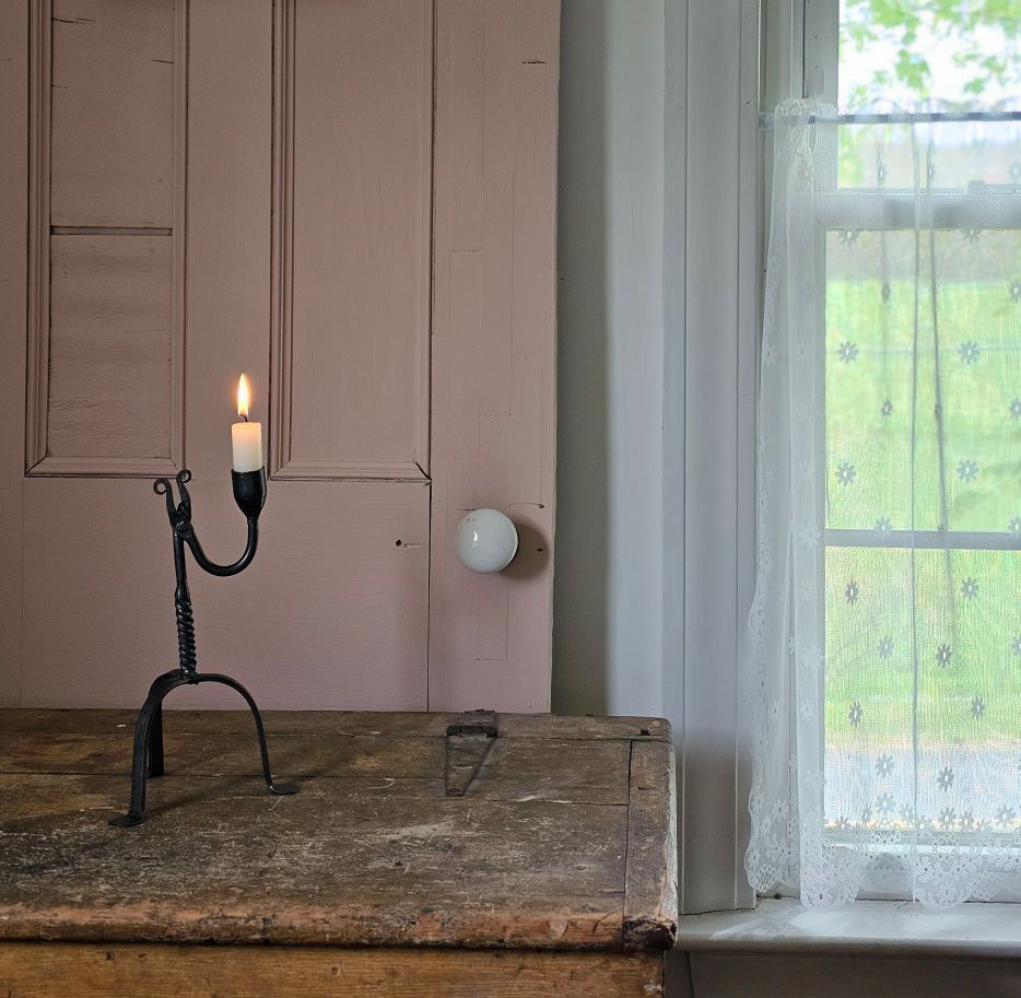 Primitive Wrought Iron Table Taper Candle Holder with a Twist