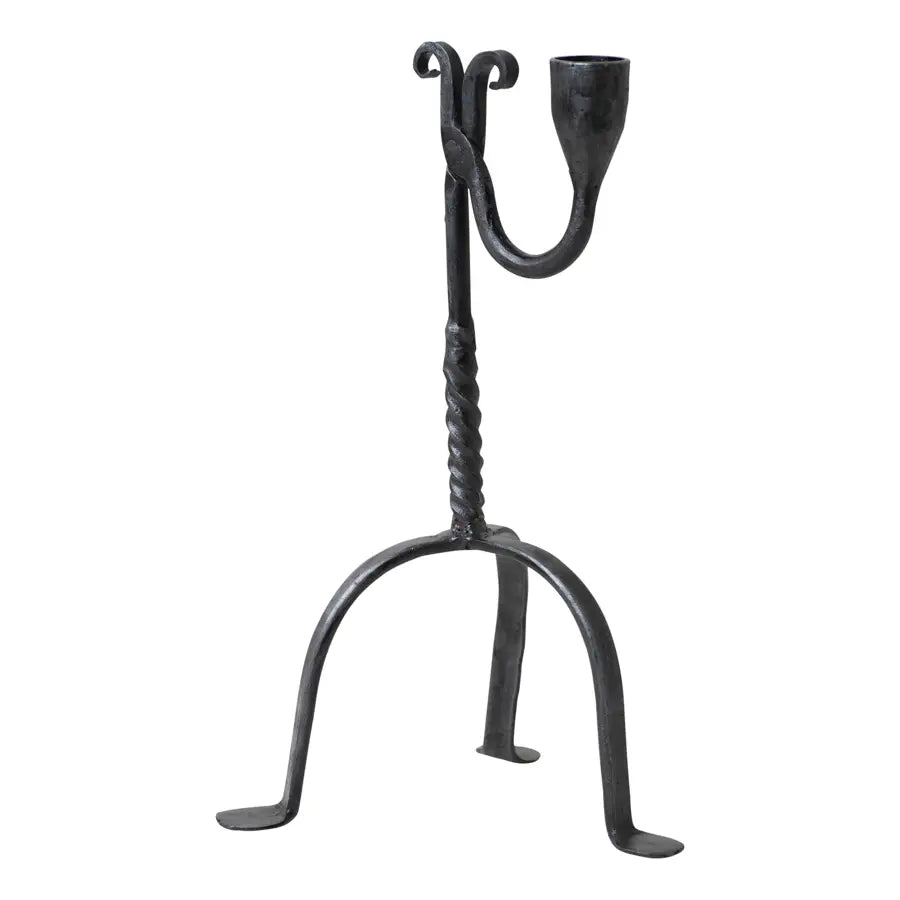 Primitive Wrought Iron Table Taper Candle Holder with a Twist