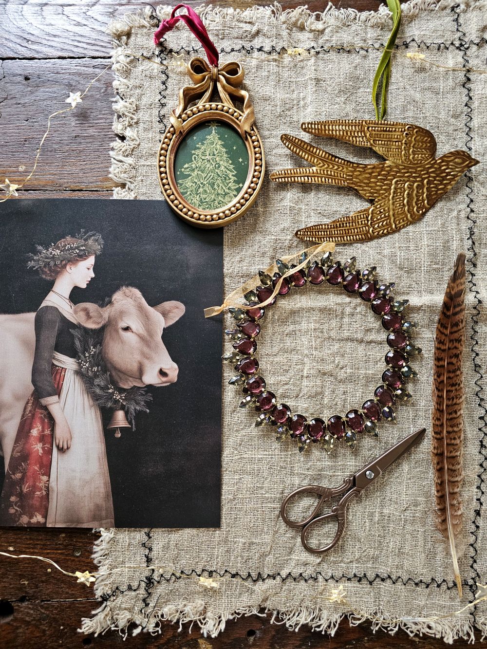 Golden Spirit Bird Ornament with Velvet Ribbon