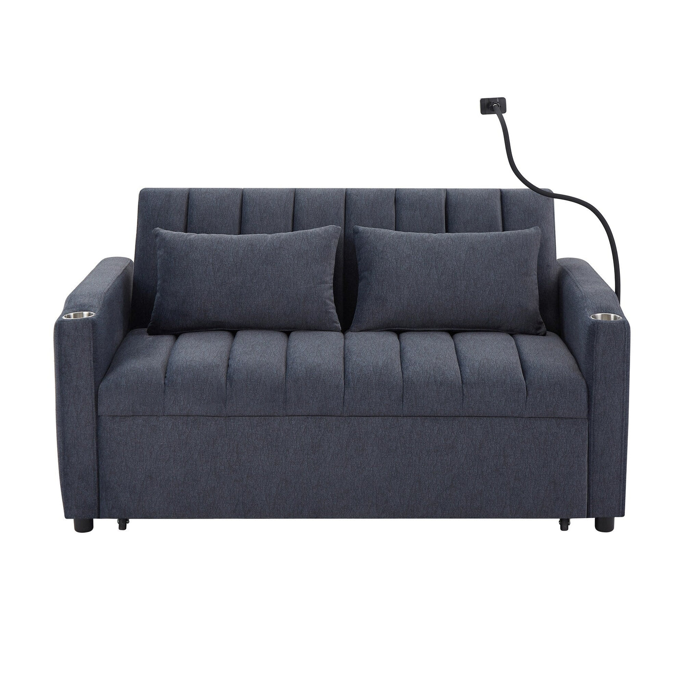 Roomfitters Convertible Loveseat Sofa Bed with USB Ports, Side Pockets, Cup Holders, and Swivel Phone Holder for Living Room