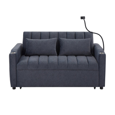 Roomfitters Convertible Loveseat Sofa Bed with USB Ports, Side Pockets, Cup Holders, and Swivel Phone Holder for Living Room