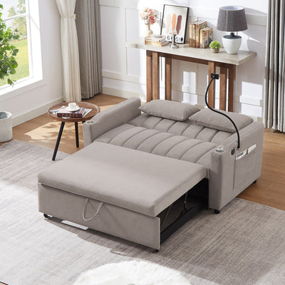 Roomfitters Convertible Loveseat Sofa Bed with USB Ports, Side Pockets, Cup Holders, and Swivel Phone Holder for Living Room