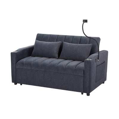 Roomfitters Convertible Loveseat Sofa Bed with USB Ports, Side Pockets, Cup Holders, and Swivel Phone Holder for Living Room