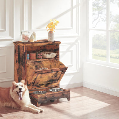 Roomfitters Dog Feeding Station with 2 Elevated Dog Bowls, Tilt Out Pet Feeding Cabinet Station
