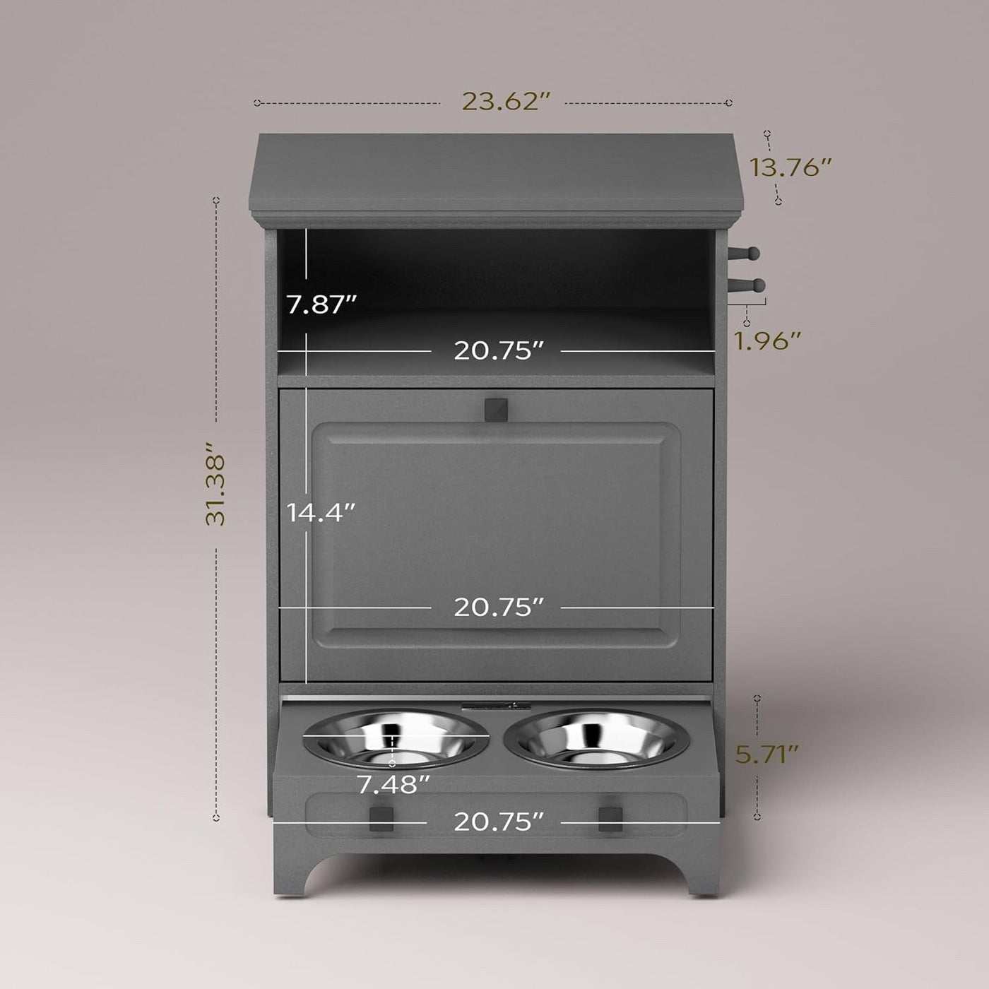 Roomfitters Dog Feeding Station with 2 Elevated Dog Bowls, Tilt Out Pet Feeding Cabinet Station