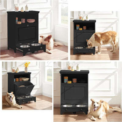 Roomfitters Dog Feeding Station with 2 Elevated Dog Bowls, Tilt Out Pet Feeding Cabinet Station