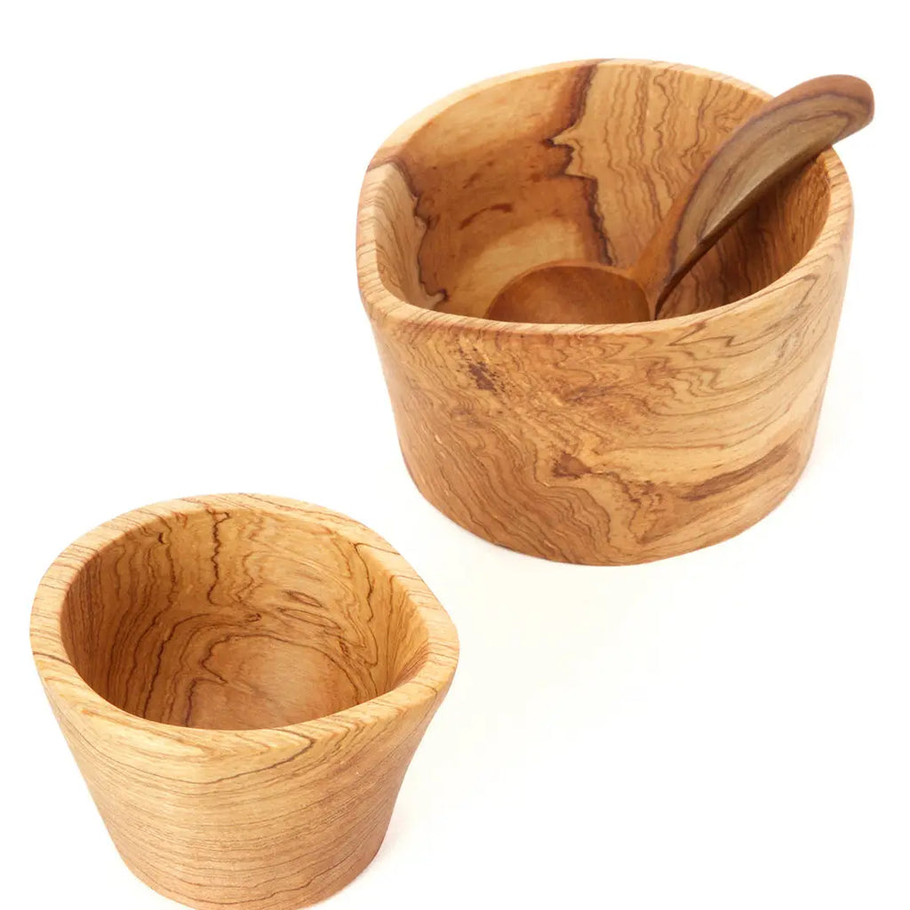 Rustic Olive Wood Sugar Bowl and Creamer Set