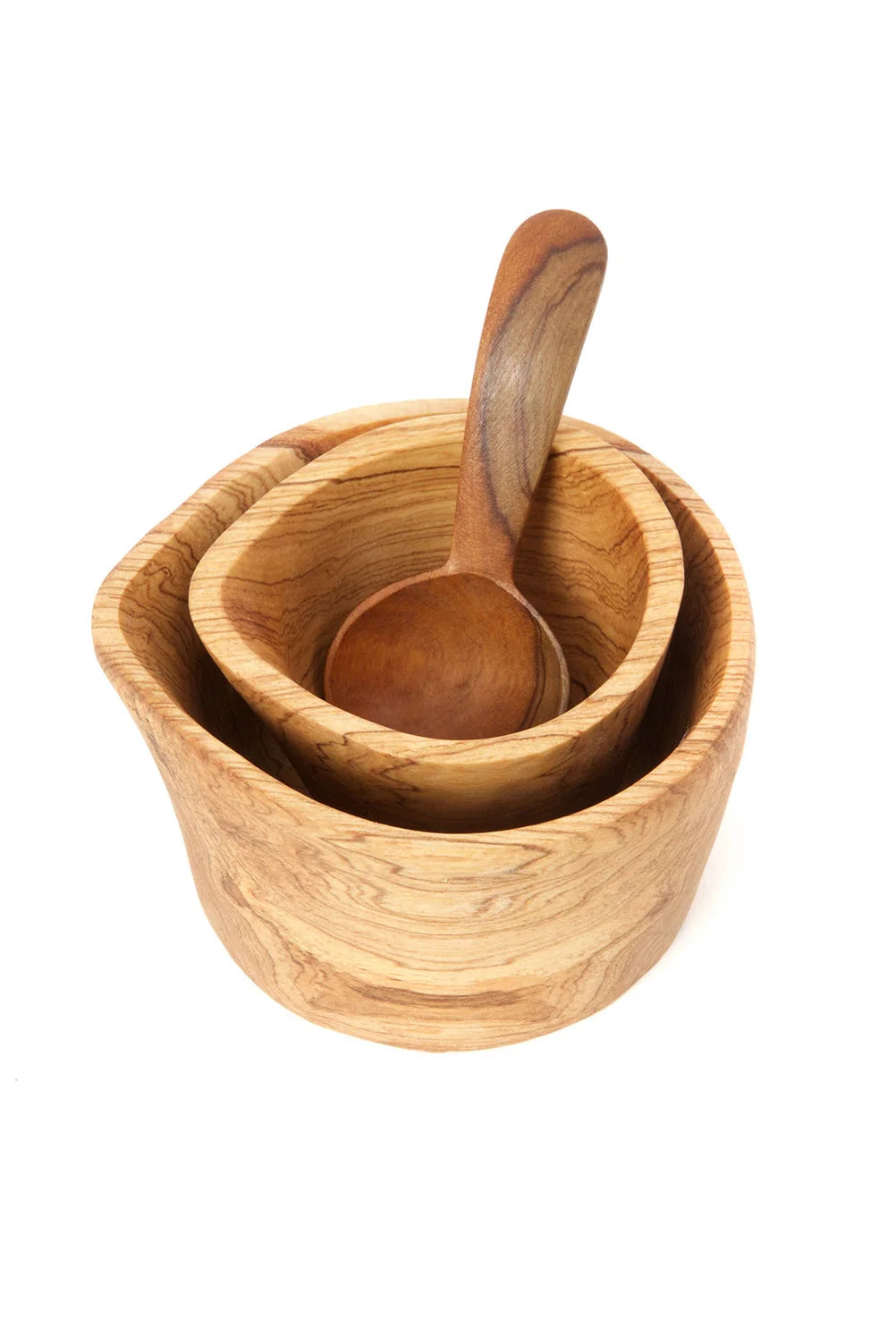 Rustic Olive Wood Sugar Bowl and Creamer Set