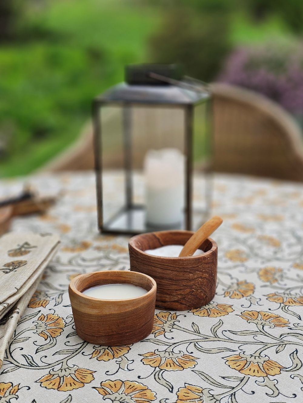 Rustic Olive Wood Sugar Bowl and Creamer Set