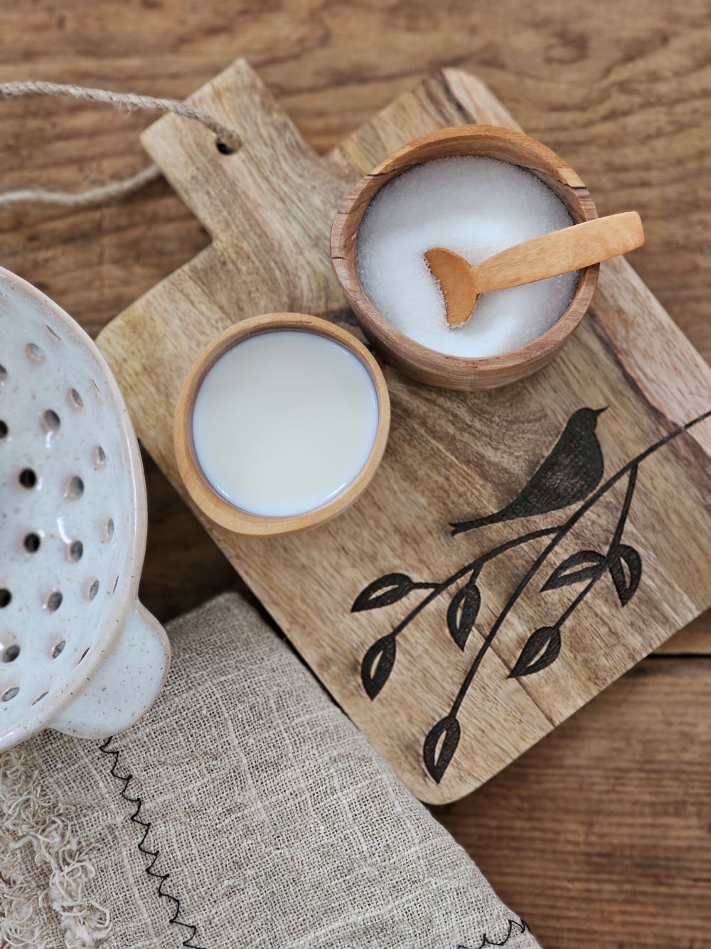 Rustic Olive Wood Sugar Bowl and Creamer Set