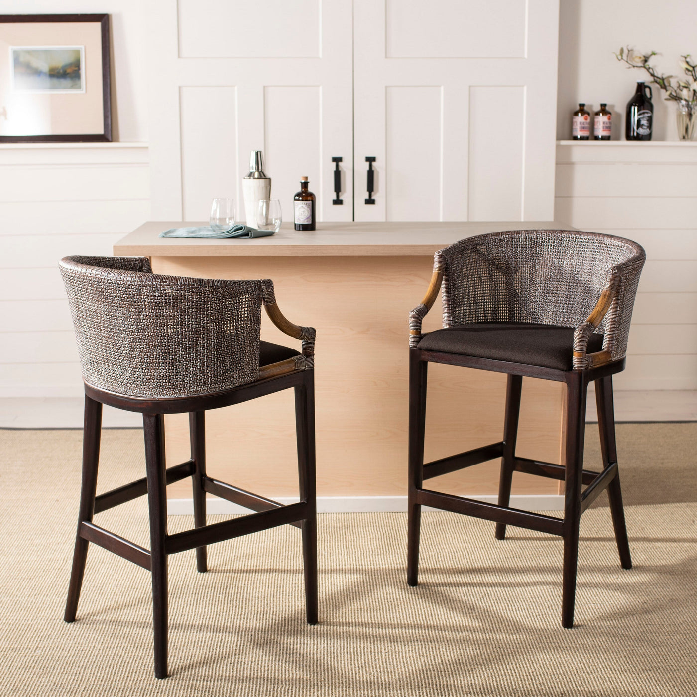 SAFAVIEH Virona Rattan 30-inch Bar Stool - 22.3 W x 20.5 L x 39 H - 22Wx21Dx39H