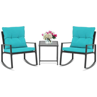SUNCROWN 3-Piece Black Metal Outdoor Patio Rocking Bistro Set