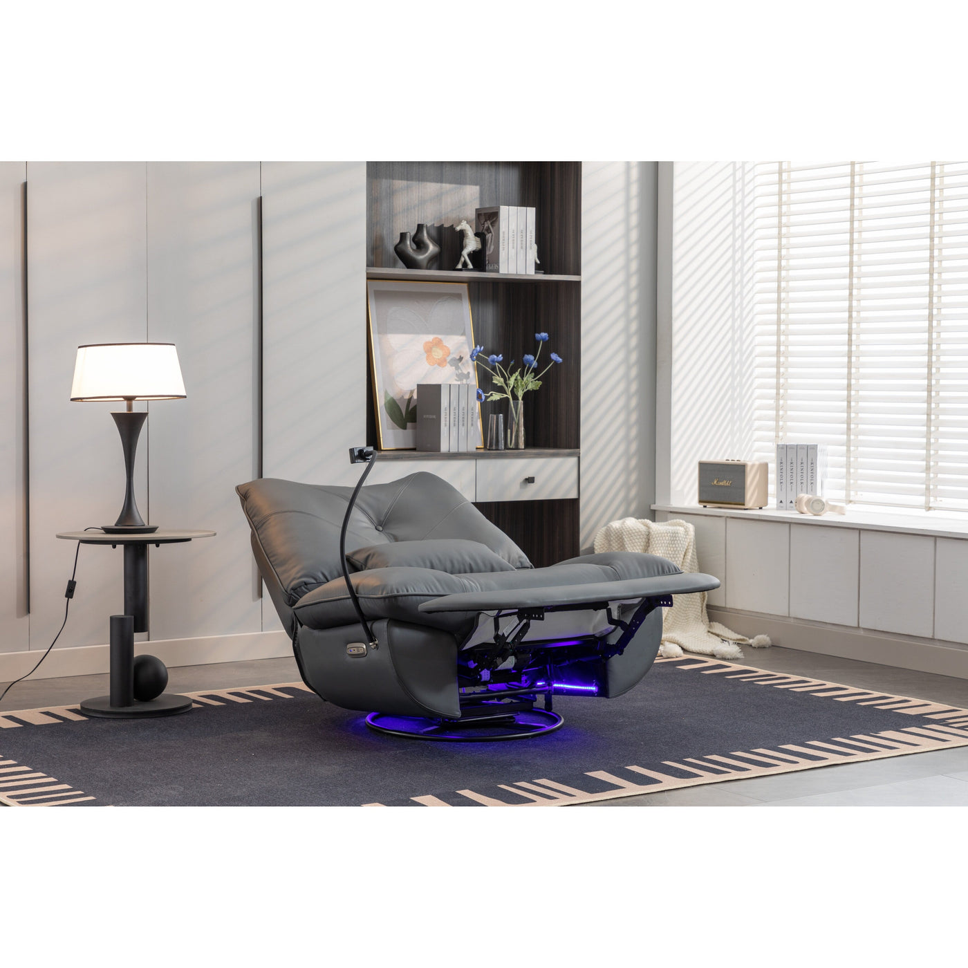 Swivel Glider Power Recliner with Bluetooth Speakers, Phone Holder, USB and Type-C Charging Ports, Hidden Arm Storage