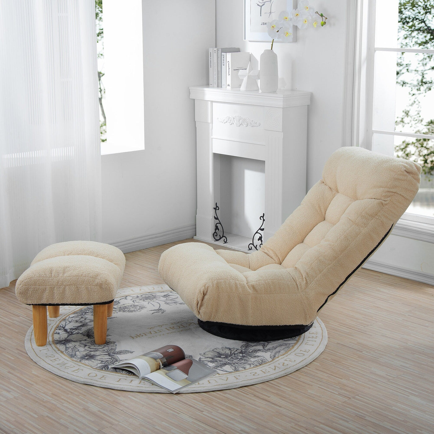 Upholstered Armless Recliner Set with Ottoman and Adjustable Headrest