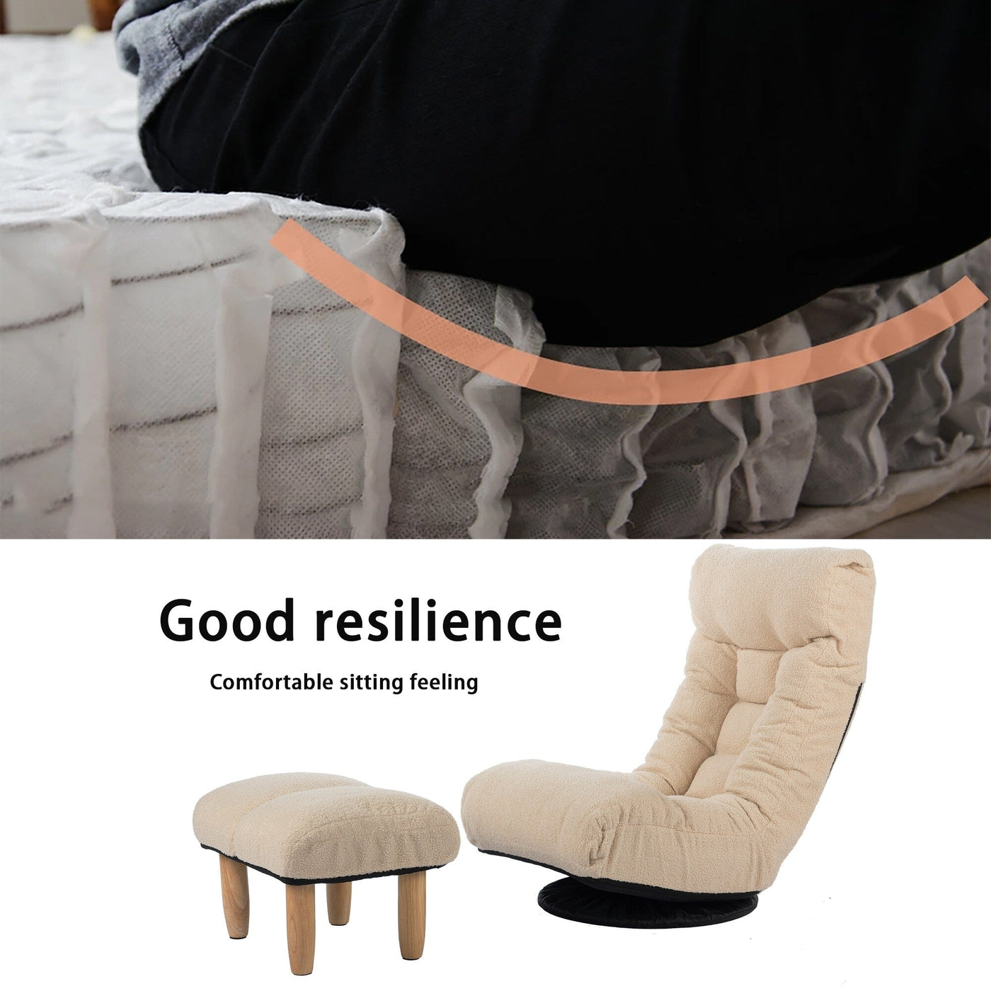 Upholstered Armless Recliner Set with Ottoman and Adjustable Headrest