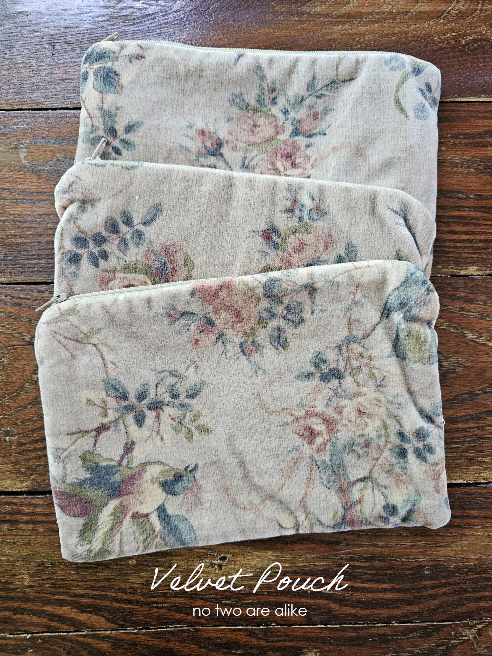 Velvet Pouch with Vintage Floral Design