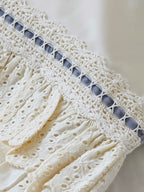 Eyelet Ruffles with Blue Velvet Ribbon Pillowcase, Set of 2