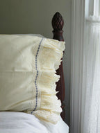 Eyelet Ruffles with Blue Velvet Ribbon Pillowcase, Set of 2