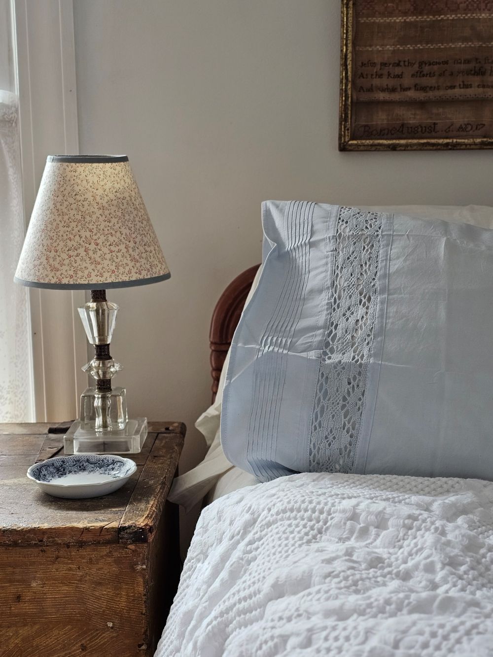 Vintage Style Crochet Lace and Pleated Edge Pillowcase Set