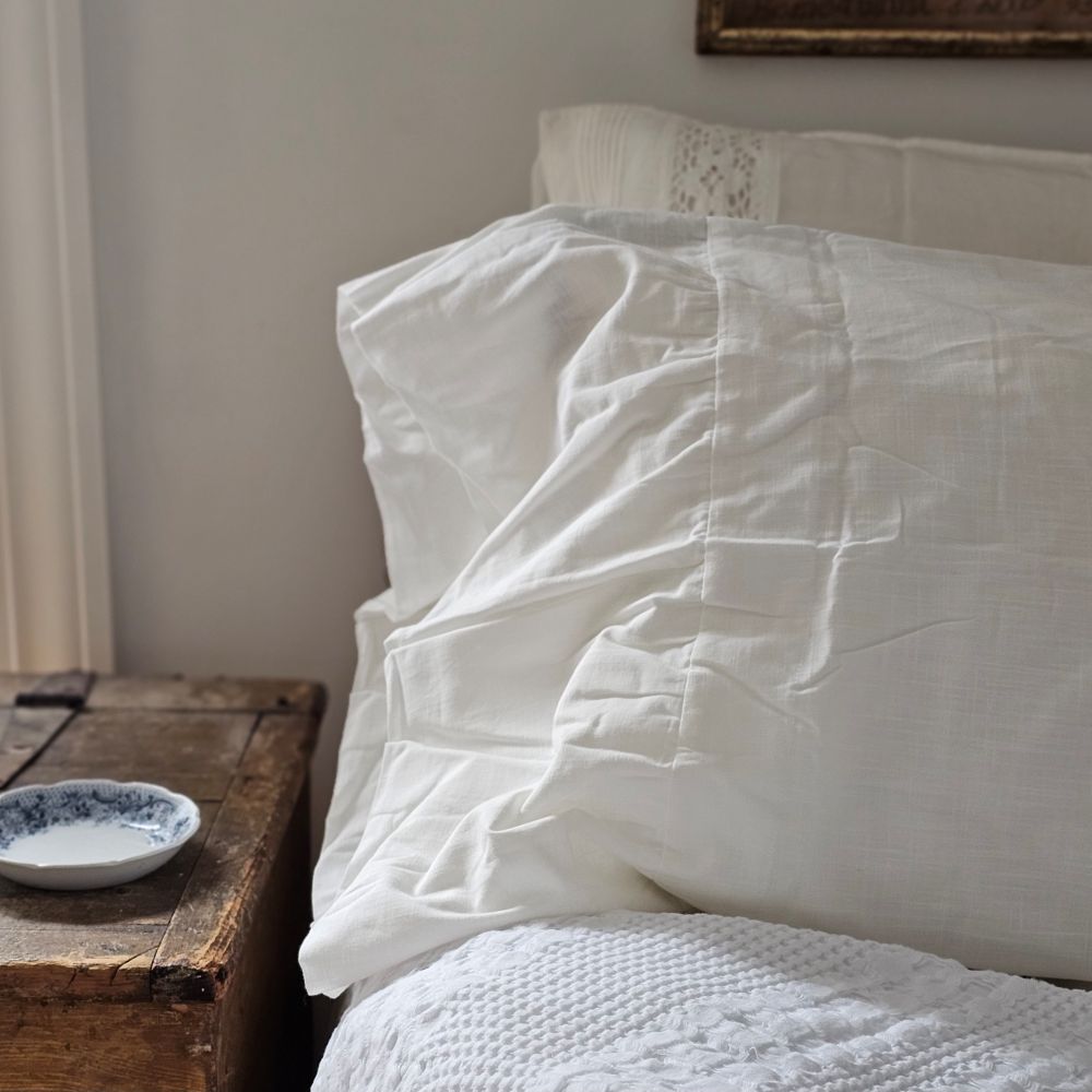 Vintage White Oversized Ruffled Edge Pillow Sham Set