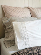 Vintage Style Crochet Lace and Pleated Edge Pillowcase Set