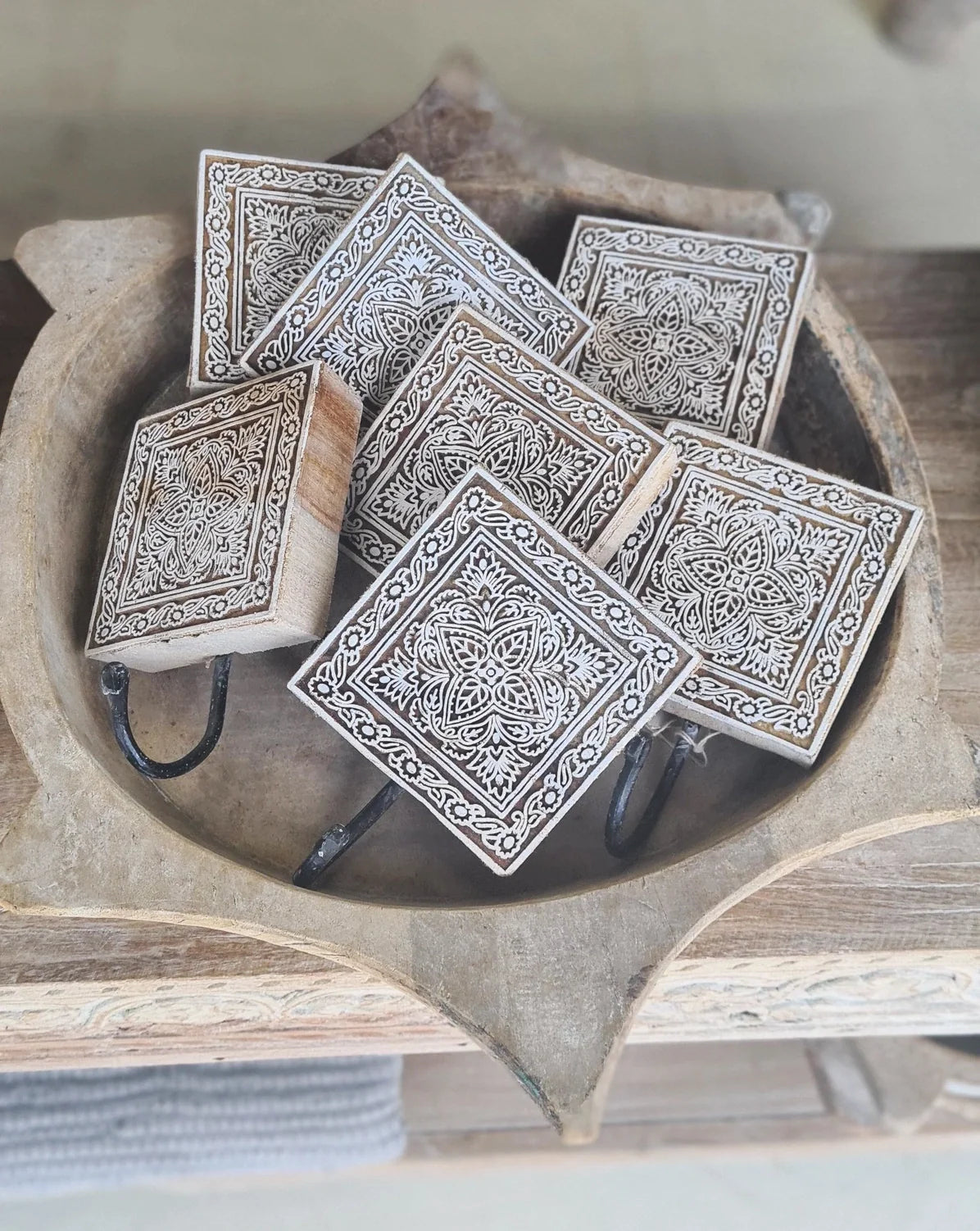 Carved Wood Print Block Hook
