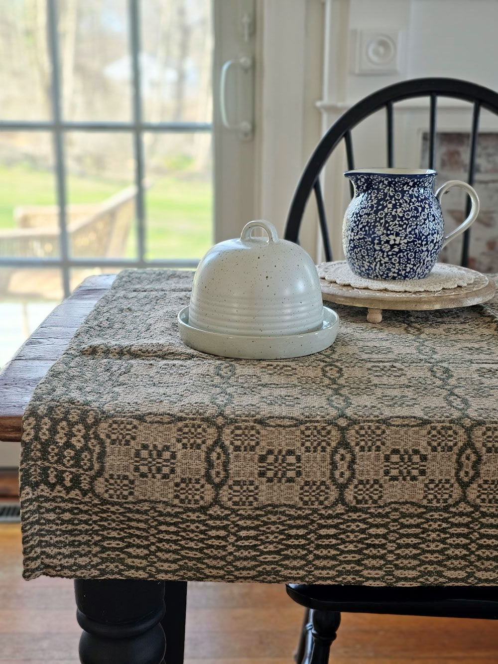 Welsh Inspired Table Square, Green and Flax Design
