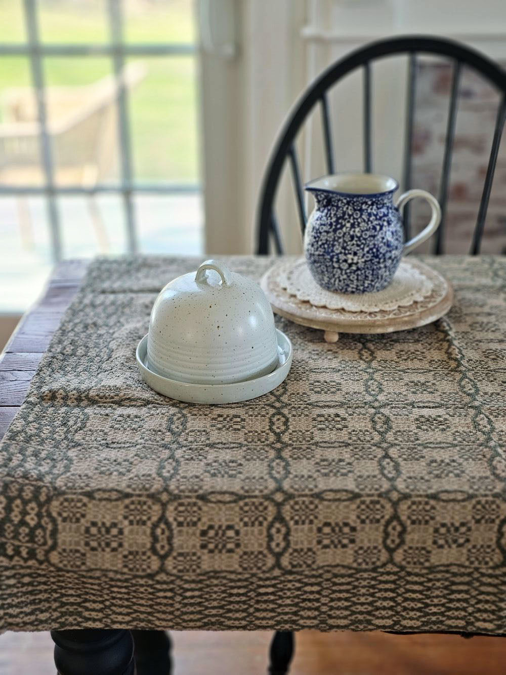 Welsh Inspired Table Square, Green and Flax Design